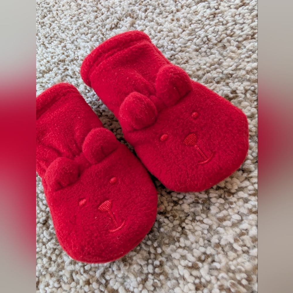 Old Navy Sock Monkey Hat 0-6m Baby Gap Red Fleece Mittens Newborn To 3m - Picture 2 of 5